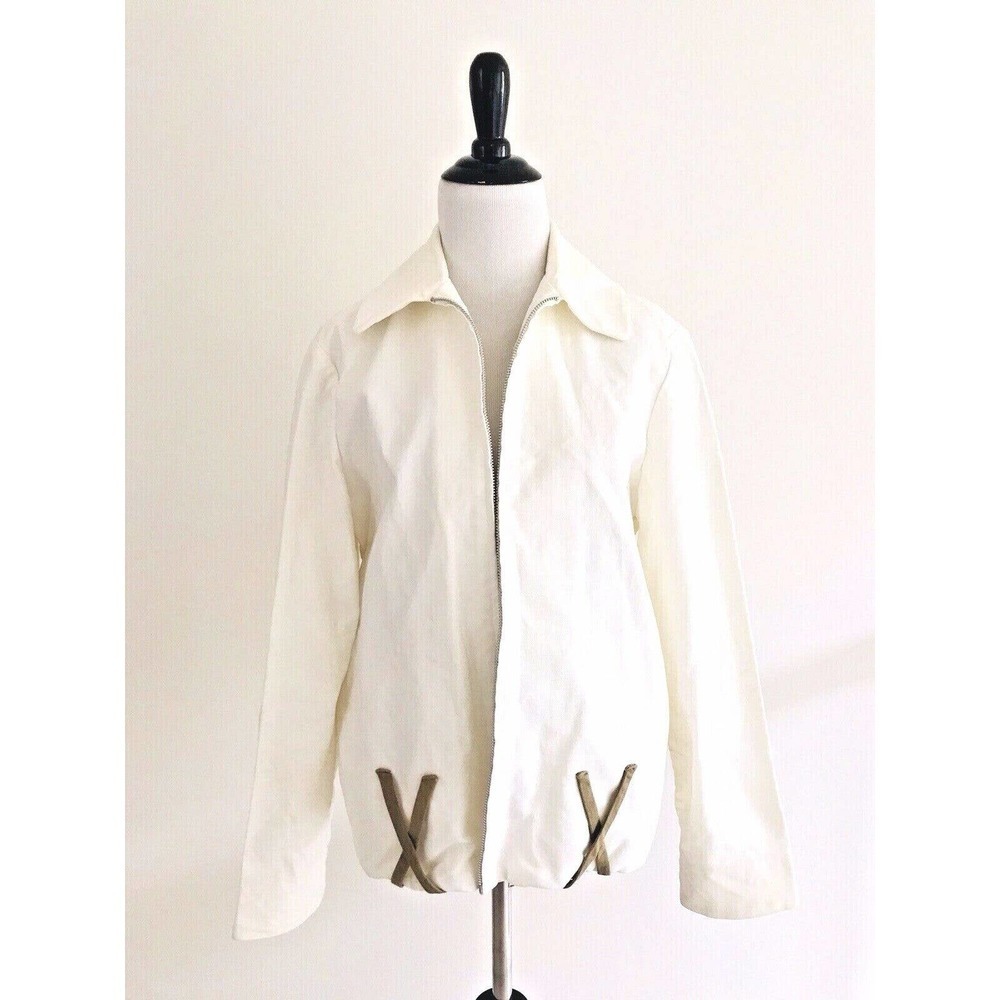 Trademark | Womens Size M White Full Zip Up Jacket Collar Long Sleeves Cotton